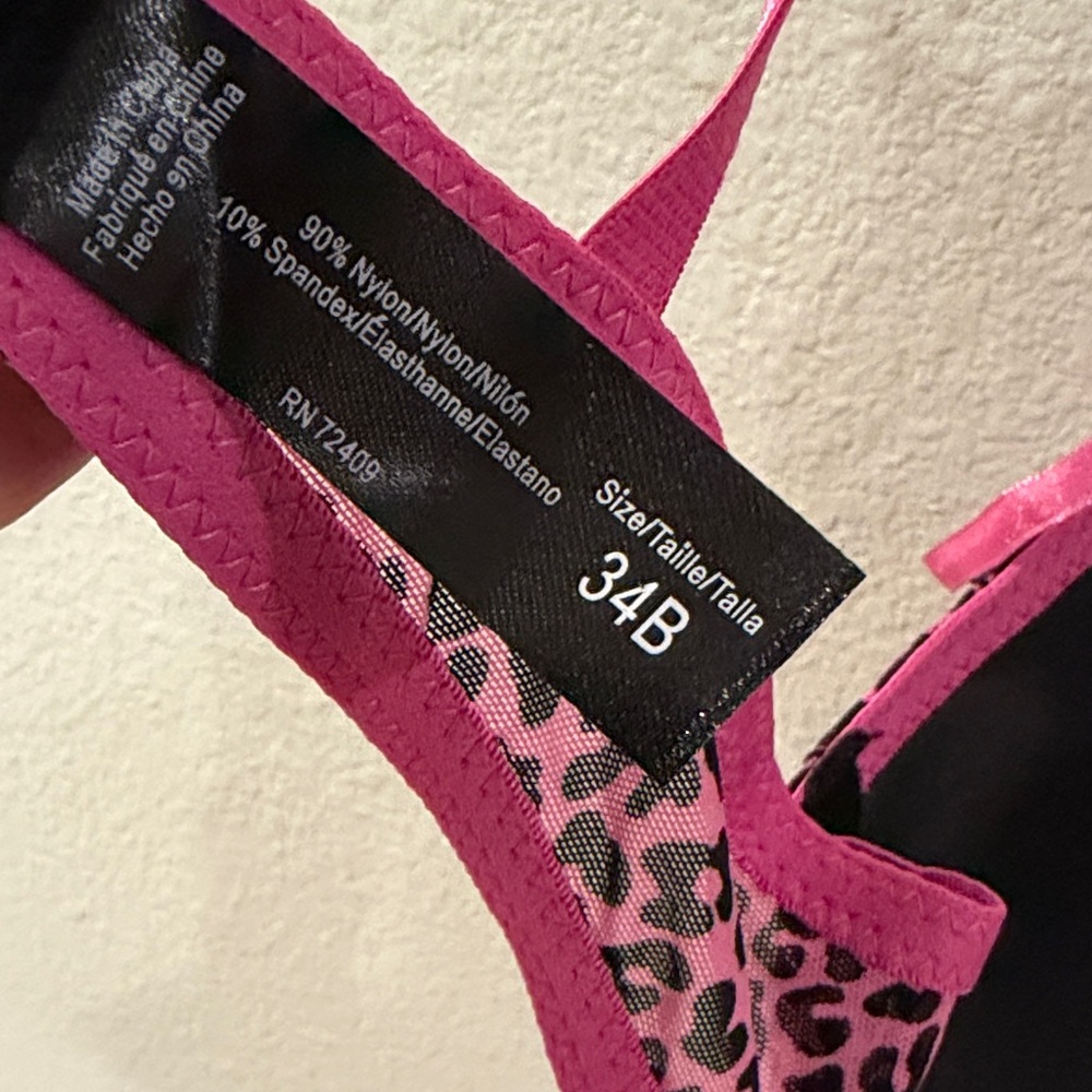 Pink Leopard Print Bra with Black Lace Trim - Picture 7 of 7